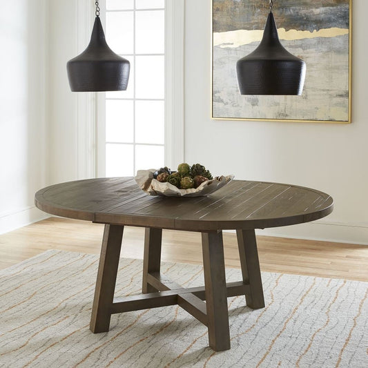 Modus Taryn 8PC Round Table Set w Upholstered Chair in Rustic Grey