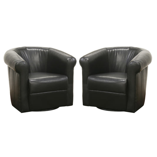 Contemporary Swivel Club Chair in Black Brown Faux Leather