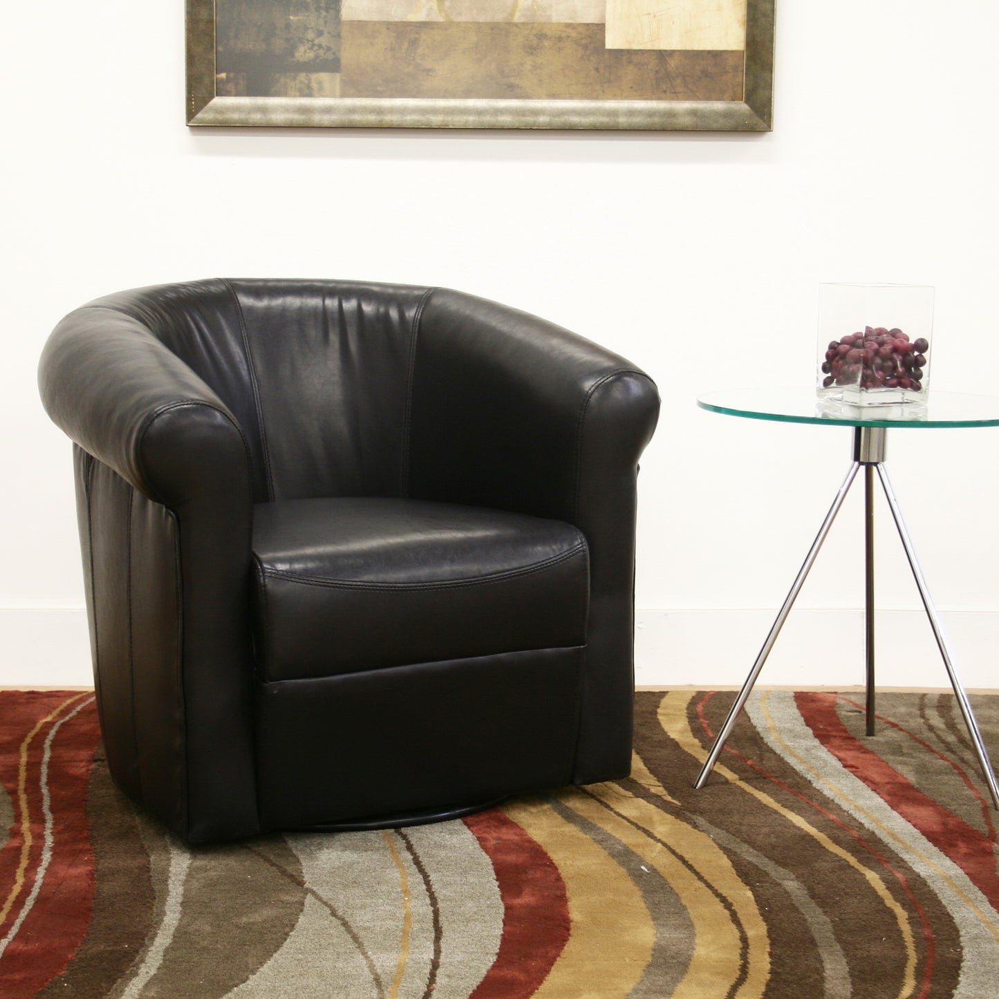 Contemporary Swivel Club Chair in Black Brown Faux Leather