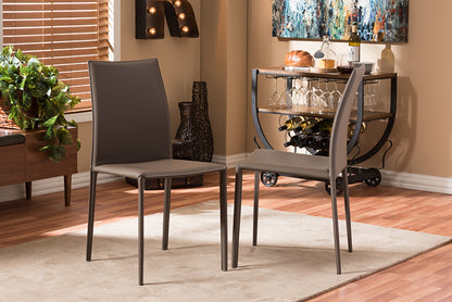 Modern 2 Dining Chairs in Taupe Faux Leather