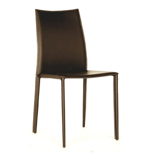 Contemporary 2 Stainless Steel Dining Chairs in Brown Bonded Leather - The Furniture Space.