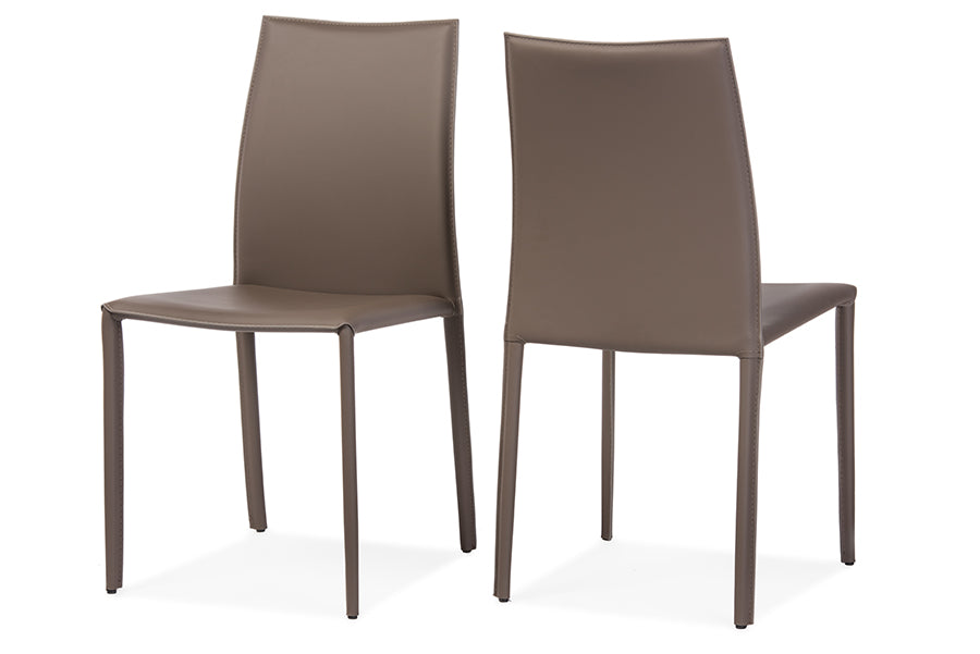 Modern 2 Dining Chairs in Taupe Faux Leather