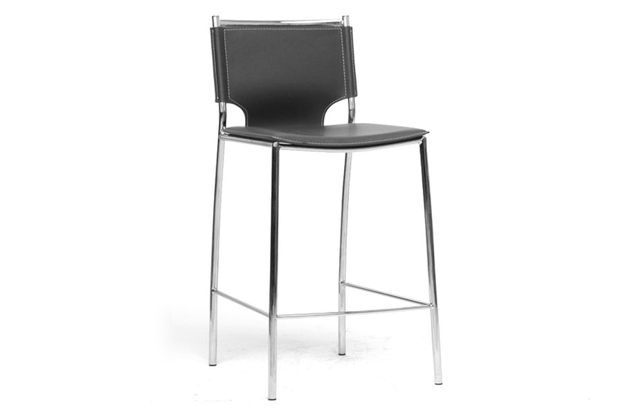 Modern 2 Stainless Steel Counter Height Stool in Black Faux Leather