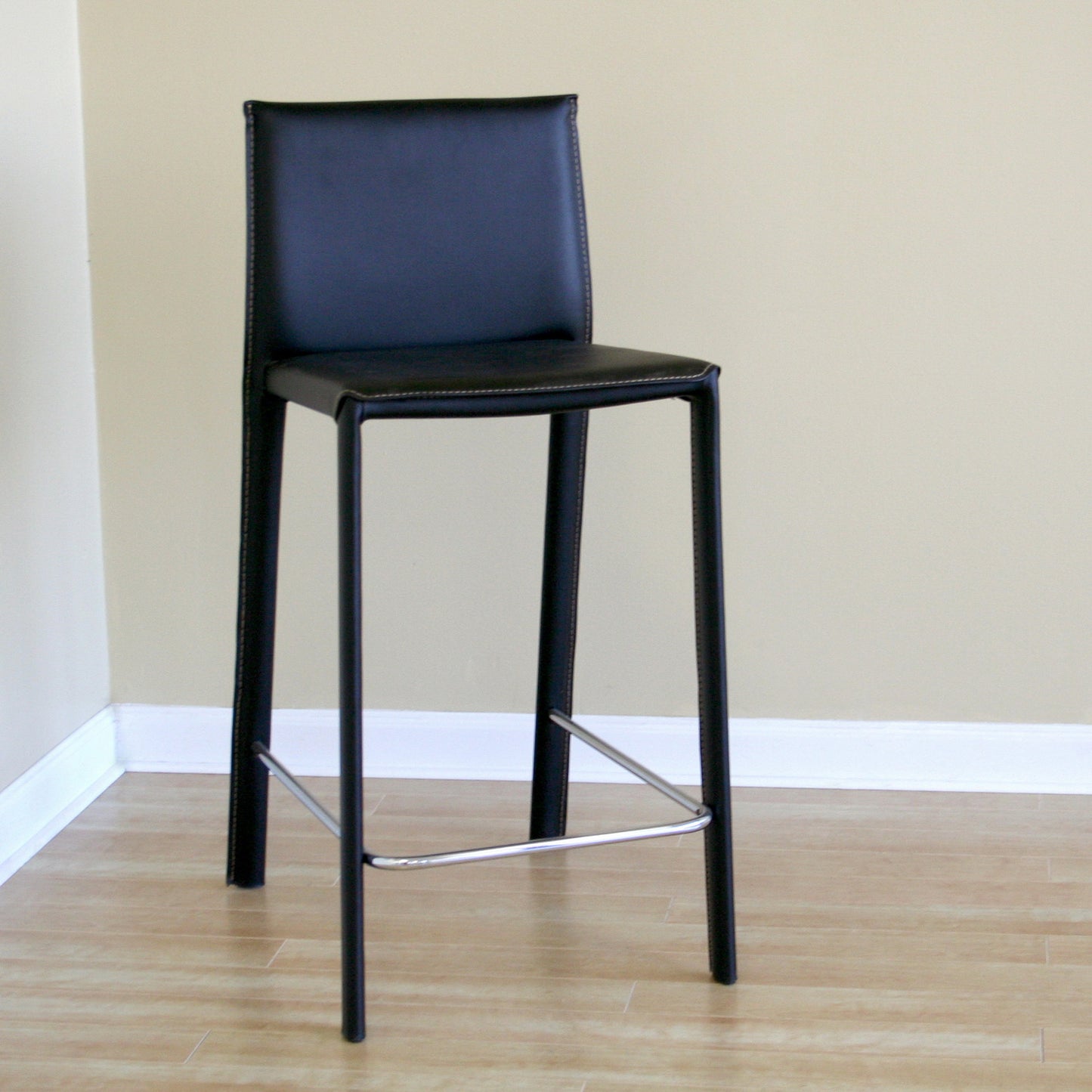 Modern 2 Stainless Steel Counter Height Stool in Black Bonded Leather