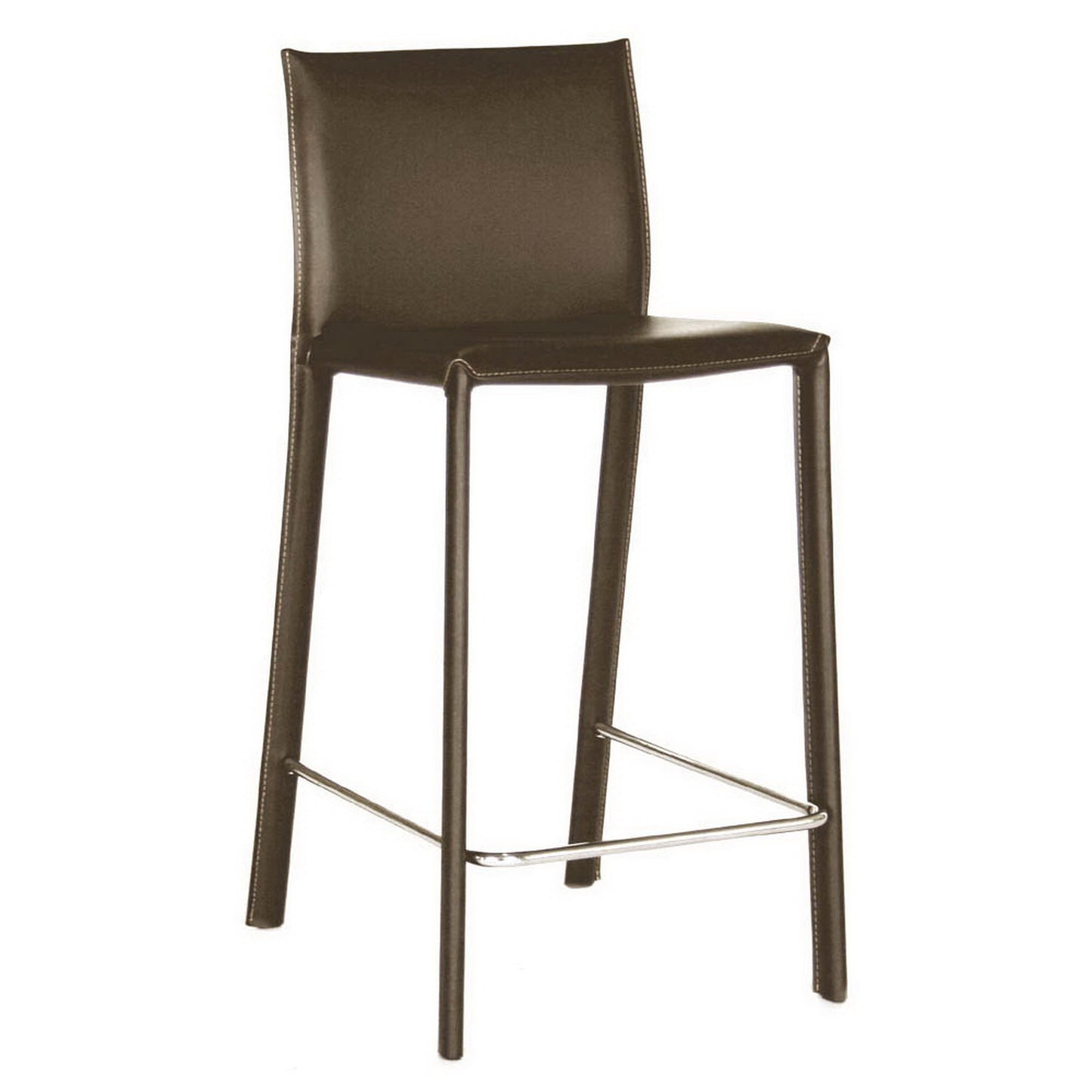 Modern 2 Stainless Steel Counter Height Stool in Brown Bonded Leather