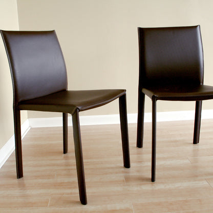 Modern 2 Bar Stools in Brown Bonded Leather