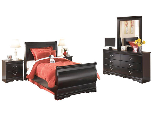 Ashley Huey Vineyard 5PC Twin Sleigh Bedroom Set with two Nightstands In Black