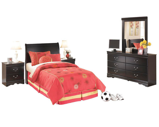 Ashley Huey Vineyard 5PC Full Sleigh Headboard Bedroom Set With Two Nightstands In Black