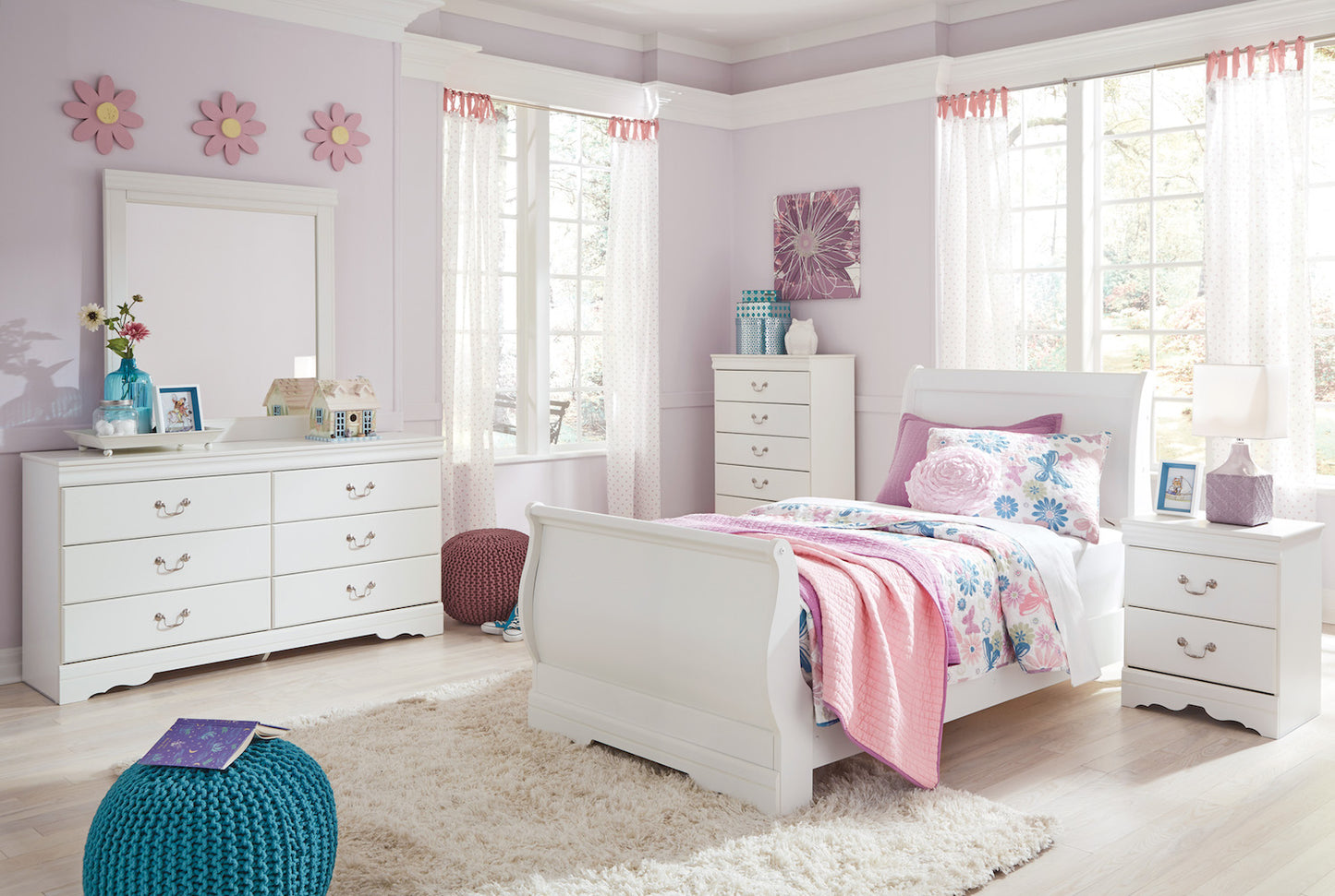 Ashley Anarasia 4PC Twin Sleigh Bedroom Set In White