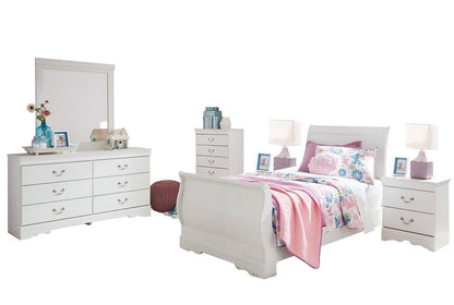 Ashley Anarasia 6PC Twin Sleigh Bedroom Set With 2 Nightstand & Chest In White
