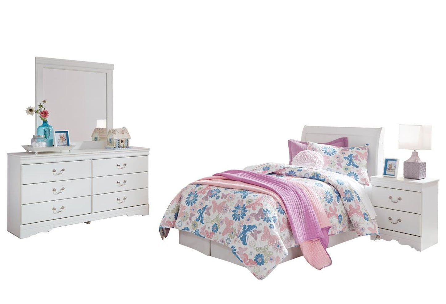 Ashley Anarasia 4PC Full Sleigh Headboard Bedroom Set In White