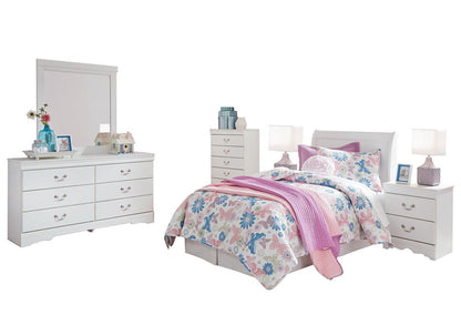 Ashley Anarasia  6PC Full Sleigh Headboard Bedroom Set With 2 Nightstand & Chest In White