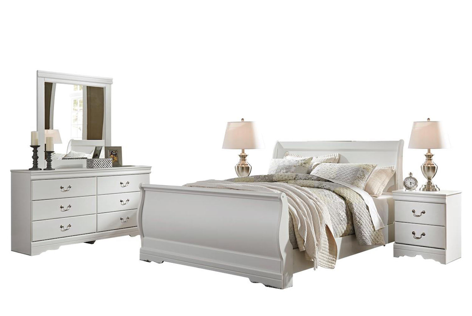 Ashley Anarasia 5PC Queen Sleigh Bedroom Set With 2 Nightstands In White