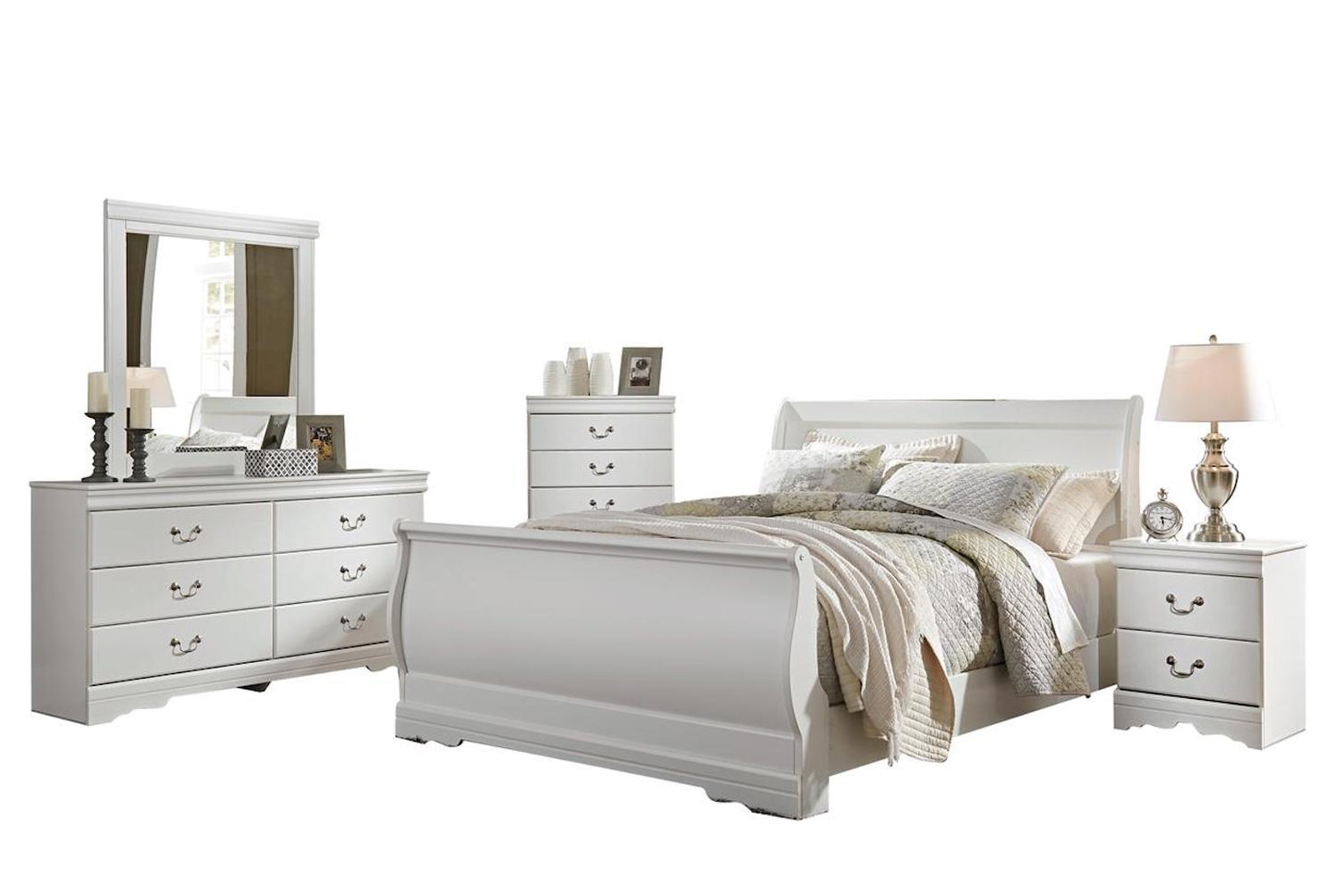 Ashley Anarasia 5PC Queen Sleigh Bedroom Set With Chest In White