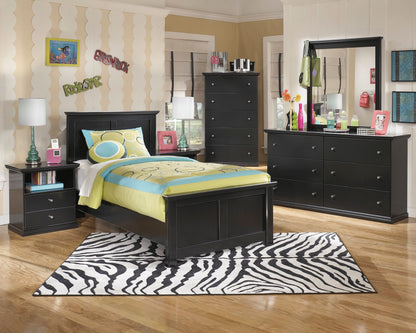 Ashley Maribel 5 PC Twin Panel Bedroom Set with Chest in Black - The Furniture Space.