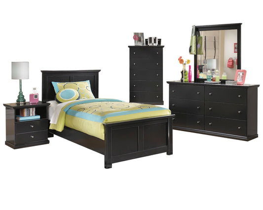 Ashley Maribel 5 PC Twin Panel Bedroom Set with Chest in Black - The Furniture Space.