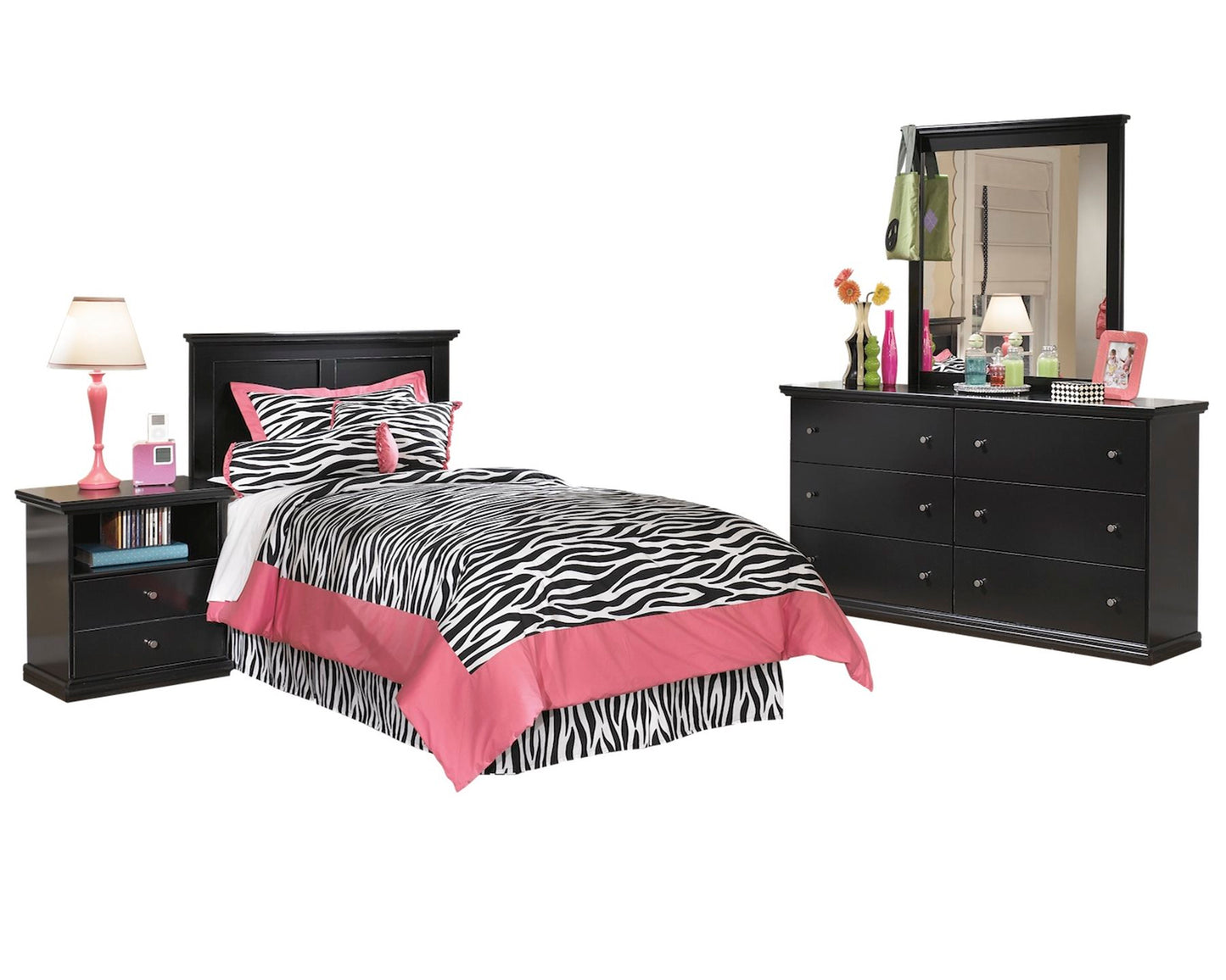 Ashley Maribel  4 PC Twin Panel Headboard Bedroom Set in Black - The Furniture Space.
