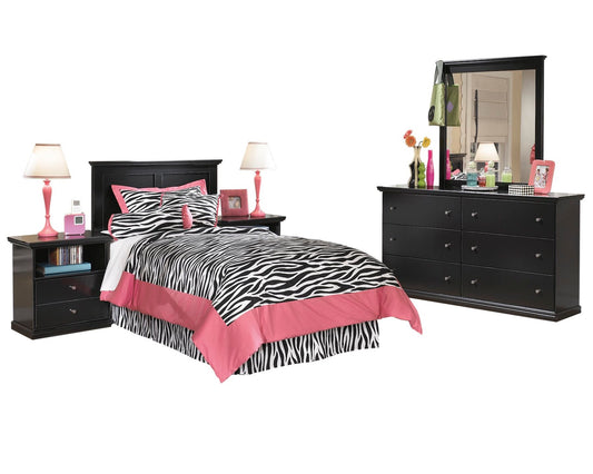 Ashley Maribel 5PC Twin Panel Headboard Bedroom Set with two Nightstands in Black - The Furniture Space.