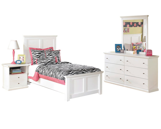Ashley Bostwick Shoals 4 PC Full Panel Bedroom Set in White - The Furniture Space.