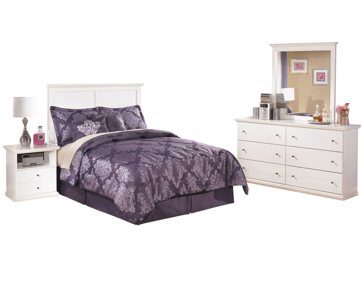 Ashley Bostwick Shoals 4 PC E King Panel Headboard Bedroom Set in White - The Furniture Space.