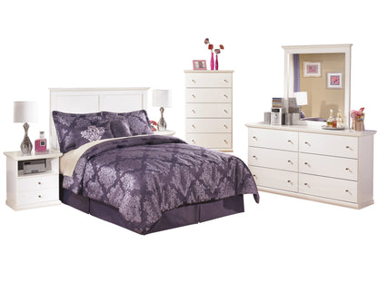 Ashley Bostwick Shoals 6 PC E King Panel Headboard Bedroom Set with Two Nightstand & Chest in White - The Furniture Space.
