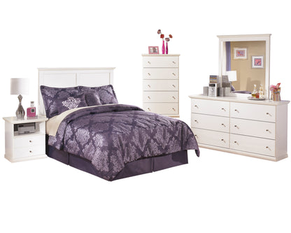 Ashley Bostwick Shoals 5 PC Queen Panel Headboard Bedroom Set with Chest in White - The Furniture Space.