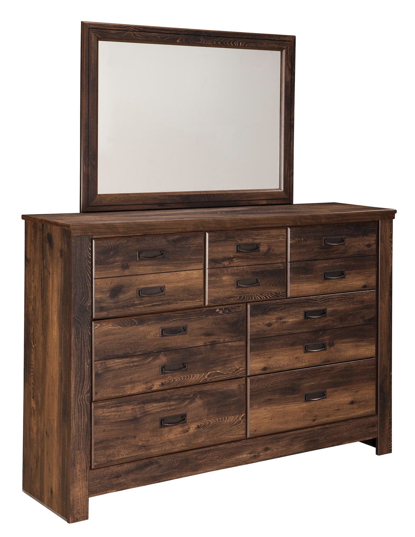Ashley Quinden Seven Drawer Dresser and Mirror in Dark Brown