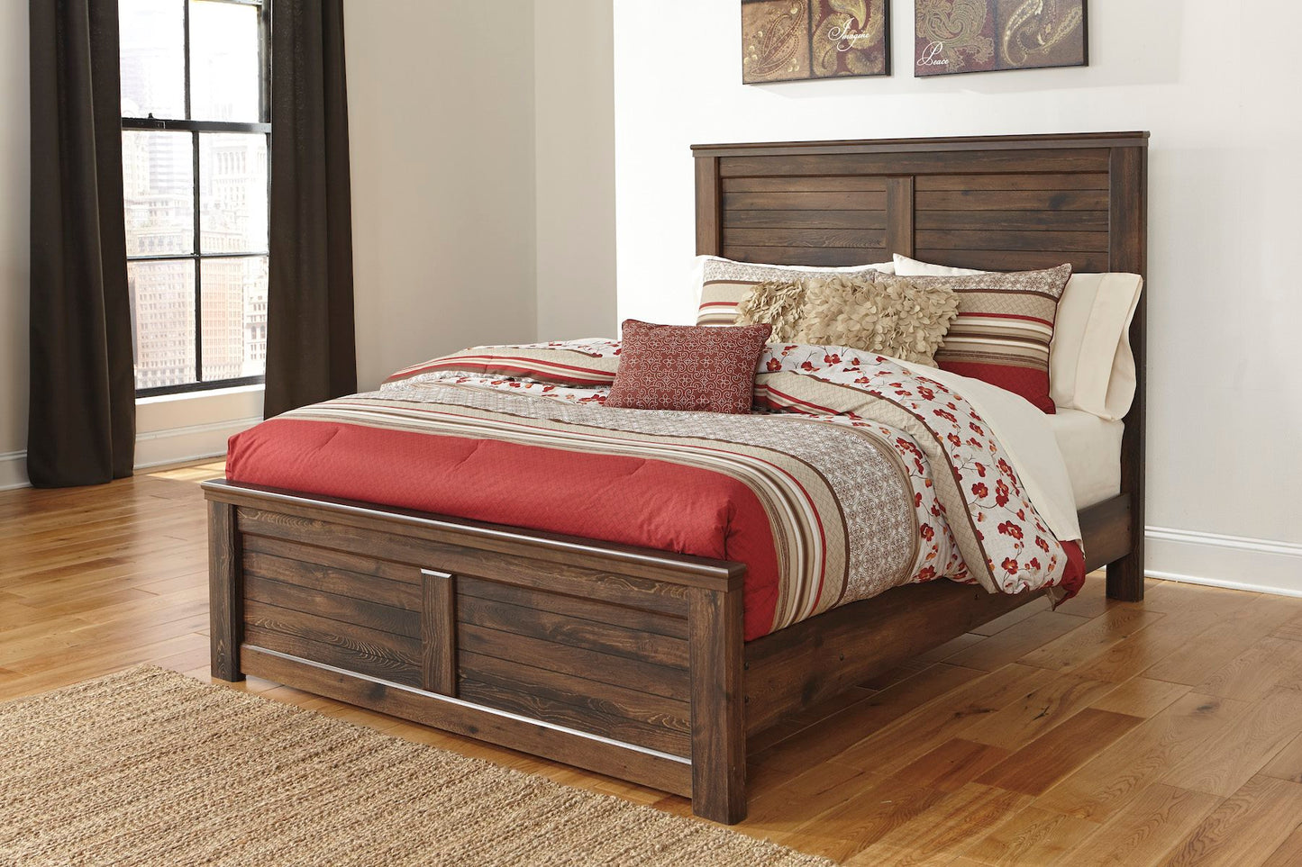 Ashley Quinden E King Panel Bed in Dark Brown