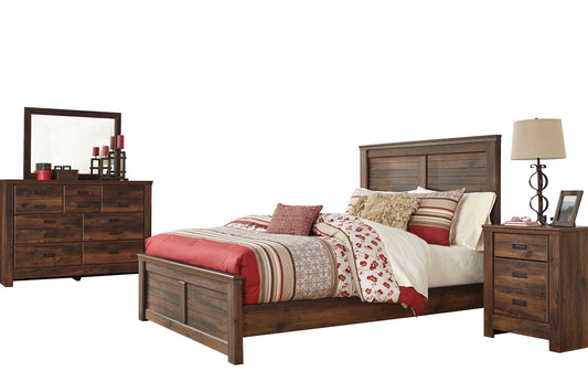 Ashley Quinden 4PC E King Panel Bedroom Set in Dark Brown