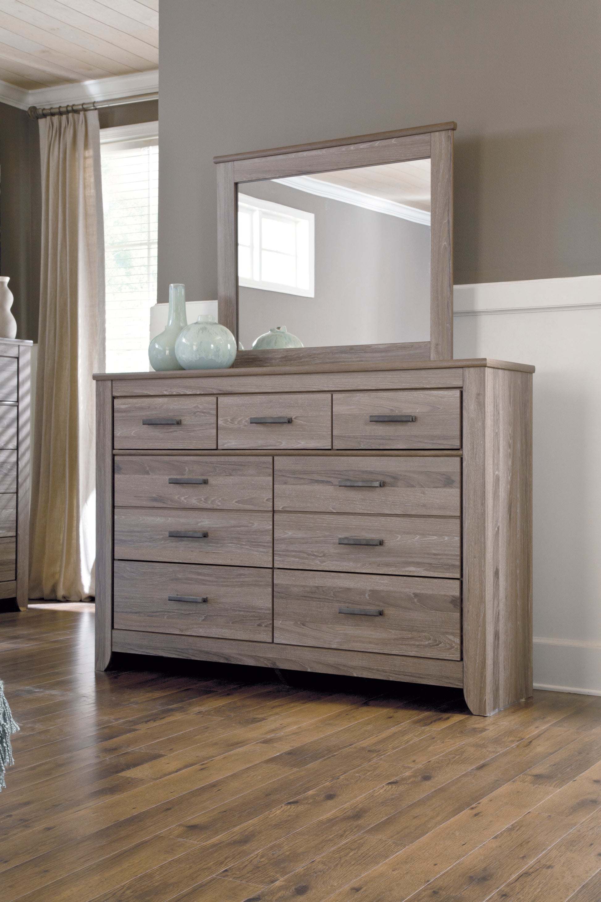 Ashley Zelen Dresser & Mirror In Warm Gray