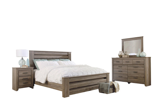 Ashley Zelen 4PC E King Panel Bedroom Set In Warm Gray