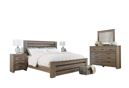 Ashley Zelen 5PC E King Panel Bedroom Set With Two Nightstand In Warm Gray