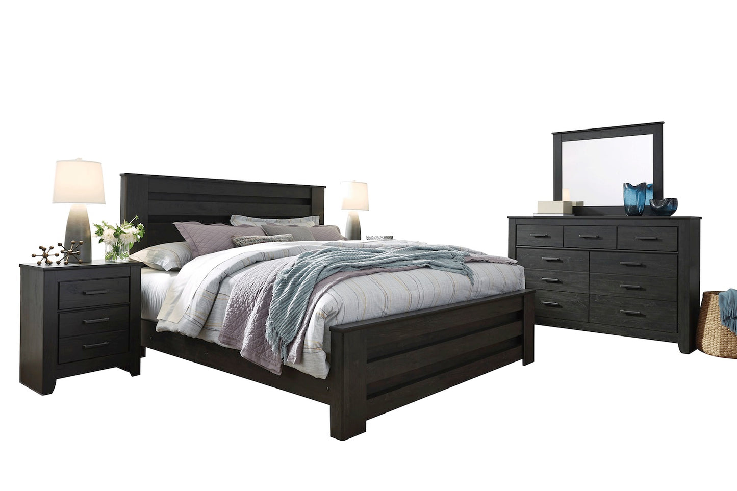 Ashley Brinxton 5PC Queen Poster Bedroom Set With Two Nightstand In Black