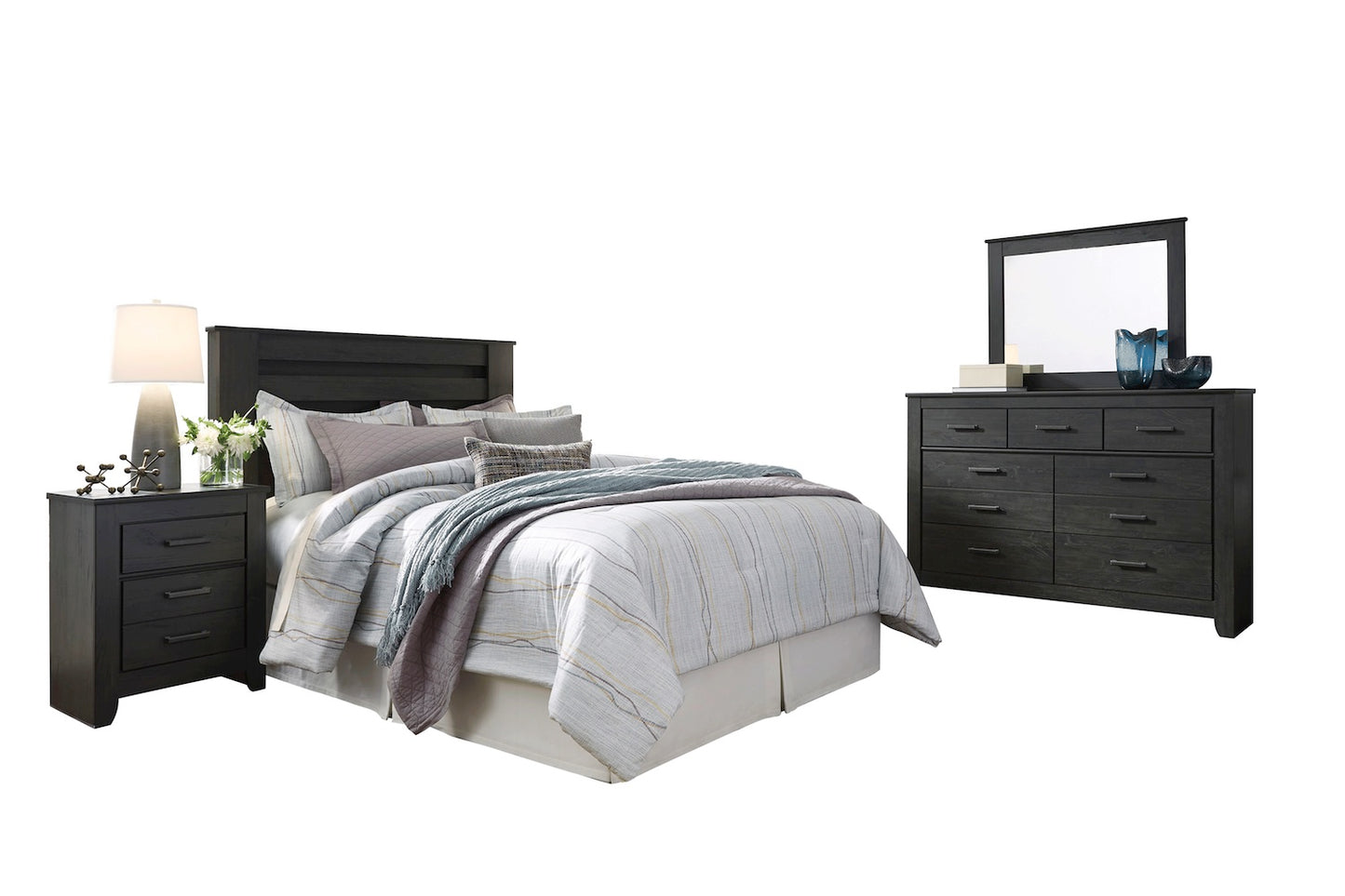 Ashley Brinxton 4PC Queen Full Headboard Bedroom Set In Black
