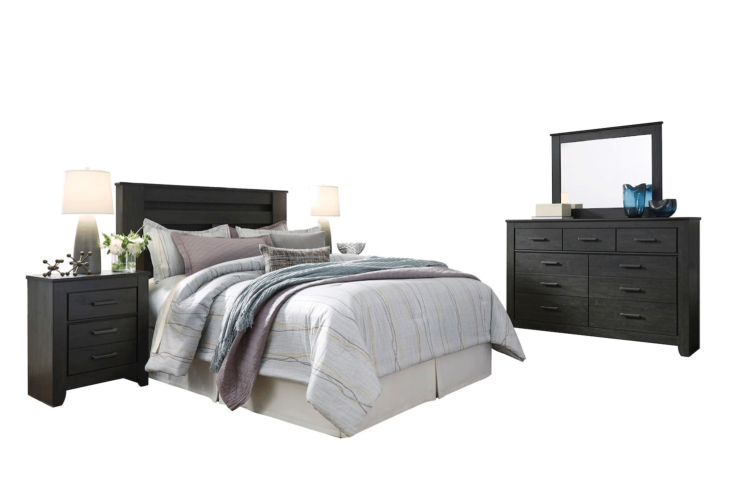 Ashley Brinxton 5PC E King Poster Bedroom Set With Two Nightstand In Black