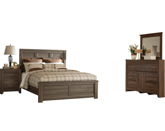 Ashley Juararo 4PC E King Panel Bedroom Set In Dark Brown