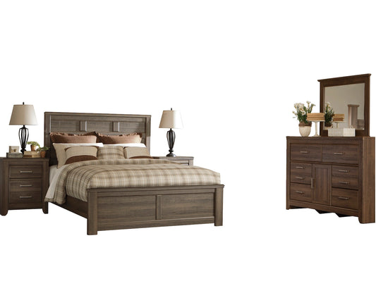 Ashley Juararo 5PC E King Panel Bedroom Set With Two Nightstand In Dark Brown