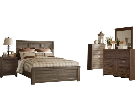 Ashley Juararo 5PC E King  Panel Bedroom Set With Chest In Dark Brown