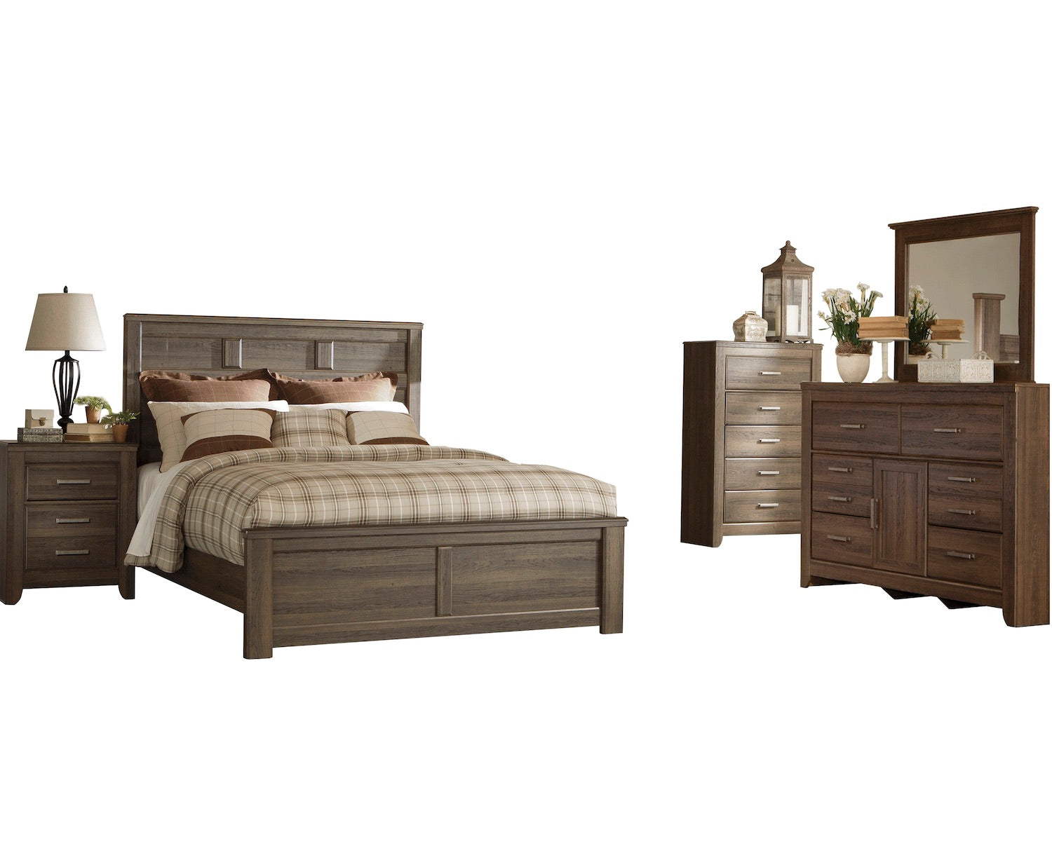 Ashley Juararo 5PC Cal  King Panel Bedroom Set With Chest In Dark Brown