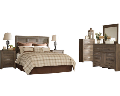 Ashley Juararo 6PC E King Cal Panel Bedroom Set With Two Nightstand & Chest In Dark Brown