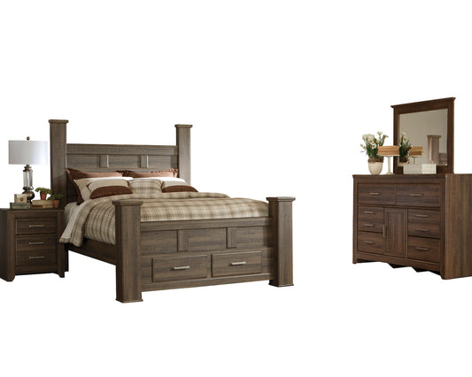 Ashley Juararo 4PC E King Storage Bedroom Set In Dark Brown