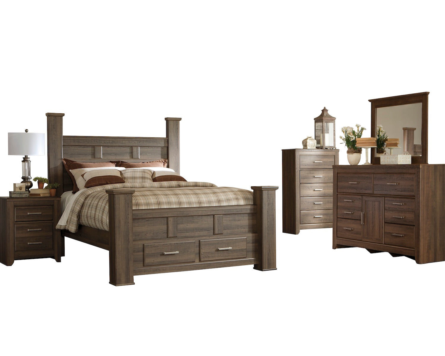 Ashley Juararo 5PC E King Storage  Bedroom Set With Chest In Dark Brown