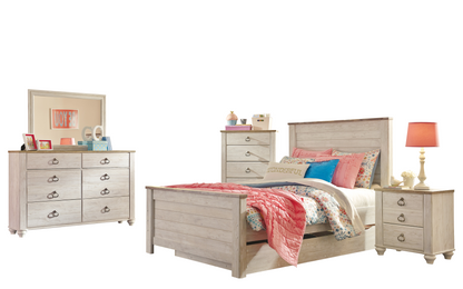 Ashley Willowton 5PC Twin Trundle Bedroom One Nightstand Dresser Mirror Chest in White