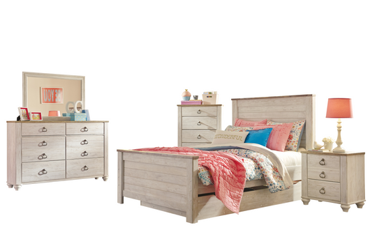 Ashley Willowton 5PC Twin Trundle Bedroom One Nightstand Dresser Mirror Chest in White