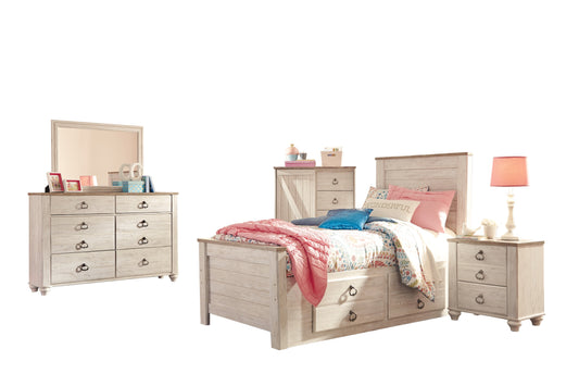 Ashley Willowton 5PC Twin Storage Bedroom Set One Nightstand Dresser Mirror Chest in White