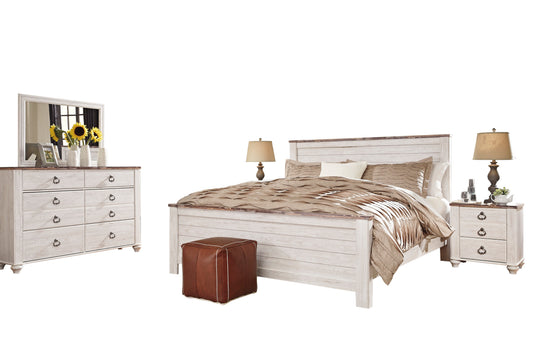 Ashley Willowton 5PC E King Panel Bedroom Set with Two Nightstand in White