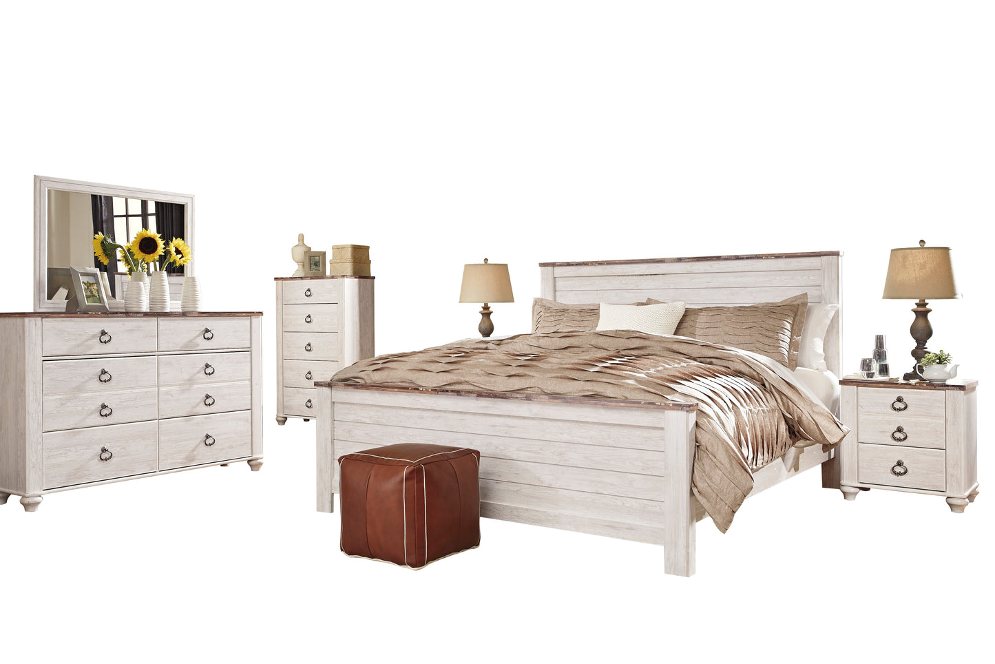 Ashley Willowton 6PC Queen Panel Bedroom Set with Two Nightstand & Chest in White
