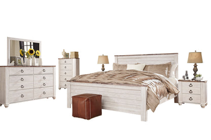 Ashley Willowton 6PC E King Sleigh Bedroom Set with Two Nightstand & Chest in White