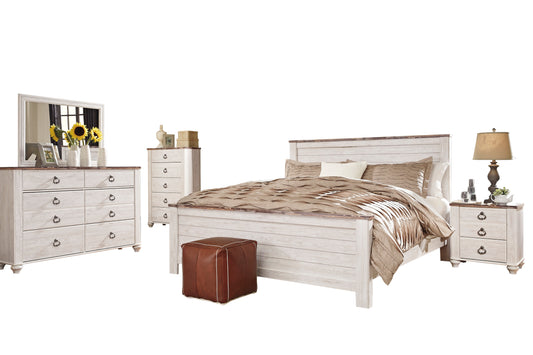 Ashley Willowton 5PC Cal King Panel Bedroom Set One Nightstand Dresser Mirror Chest in White