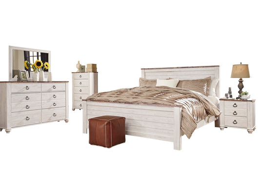 Ashley Willowton 5PC E King Panel Bedroom Set One Nightstand Dresser Mirror Chestin White